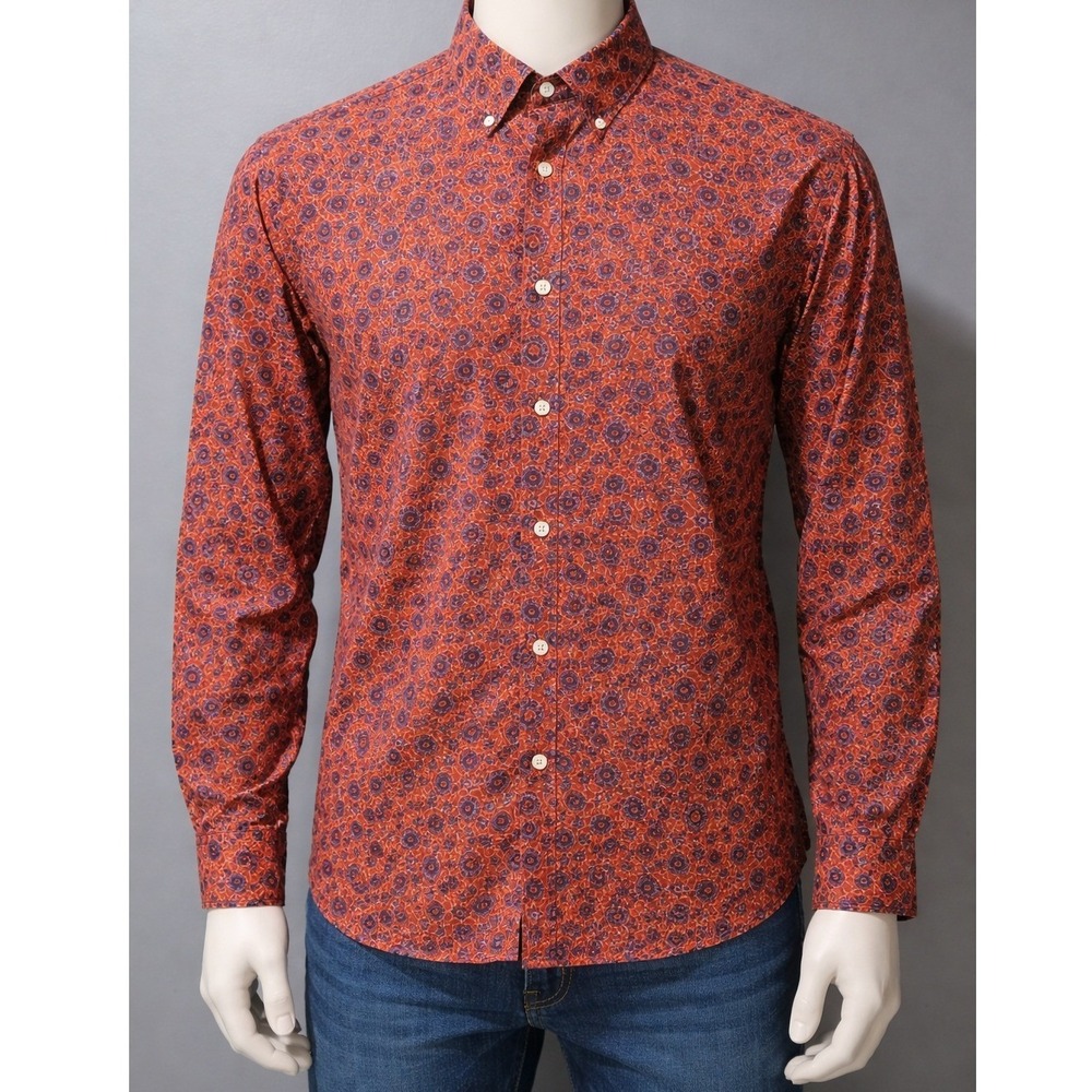 Ralph Lauren GREGGOR Mens Large Red Blue Medallion Cotton Button Down Shirt